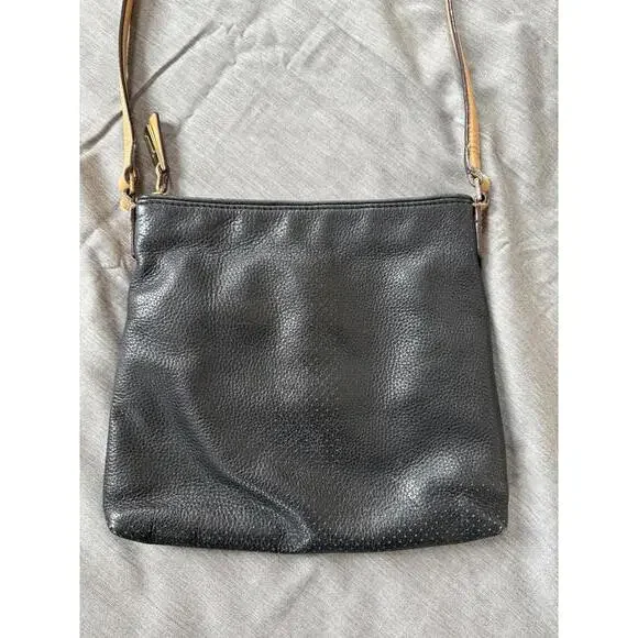 Isaac Mizrahi Black & Brown Leather Crossbody Bag Adjustable Strap - Picture 3 of 9